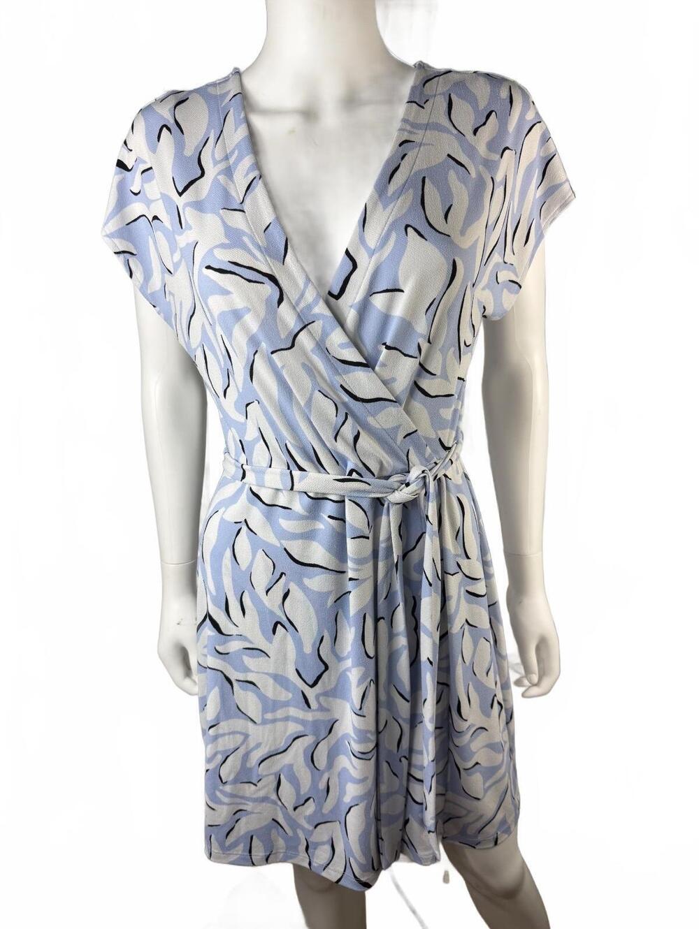 Nine West Women's Medium Blue and White Abstract Print Wrap Dress